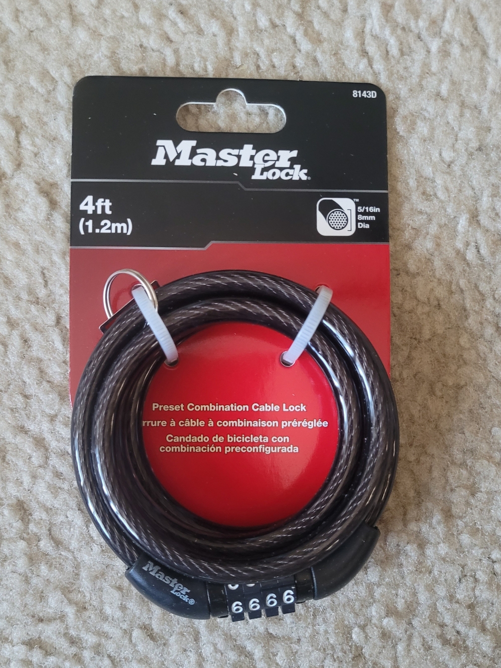 Master Lock Bike Lock Cable with Combination Black, 8143D 4 Ft. (1.2 m)